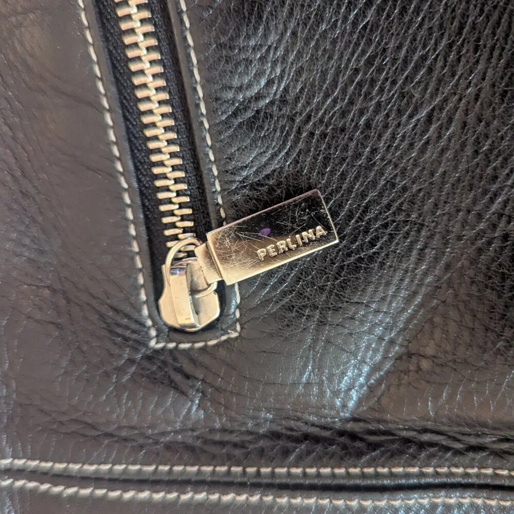 Perlina Y2K Leather Hobo Bag Shoulder Crescent‎ Baguette Tassel Silver Hardware
